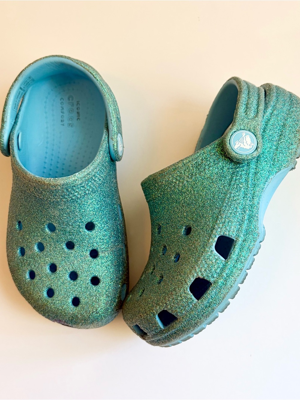 CROCS Kids' Glitter Clogs in Turquoise Blue - Picture 2 of 4